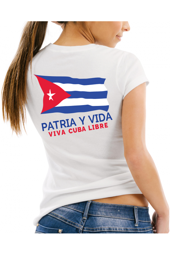 Camiseta para tu Tribu con ilustración Bandera de Cuba Patria y Vida - Mujer