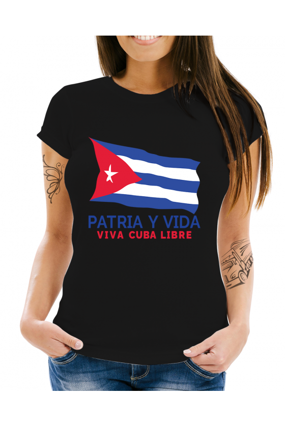 Camiseta para tu Tribu con ilustración Bandera de Cuba Patria y Vida - Mujer