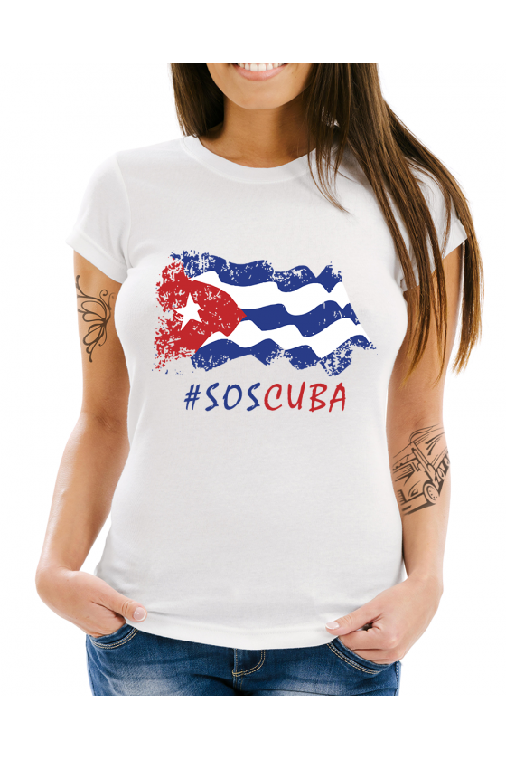 Camiseta para tu Tribu con ilustración Bandera de Cuba SOSCuba - Mujer