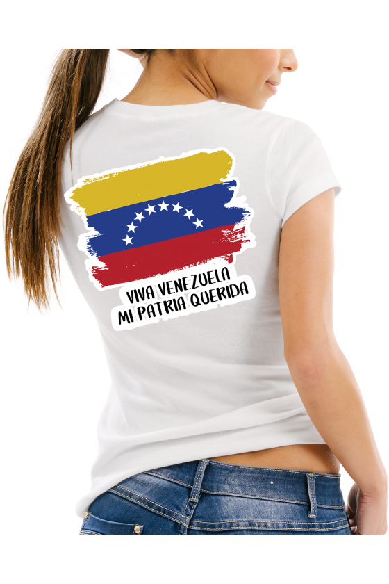 Camiseta para tu Tribu con ilustración Bandera de Viva Venezuela mi Patria Querida - Mujer