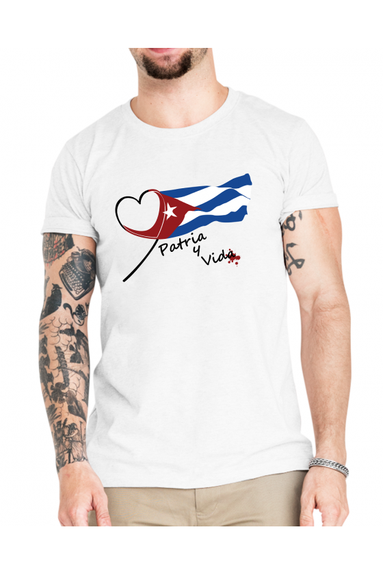 Camiseta para tu Tribu con ilustración Bandera de Cuba Corazón Patria y Vida - Hombre